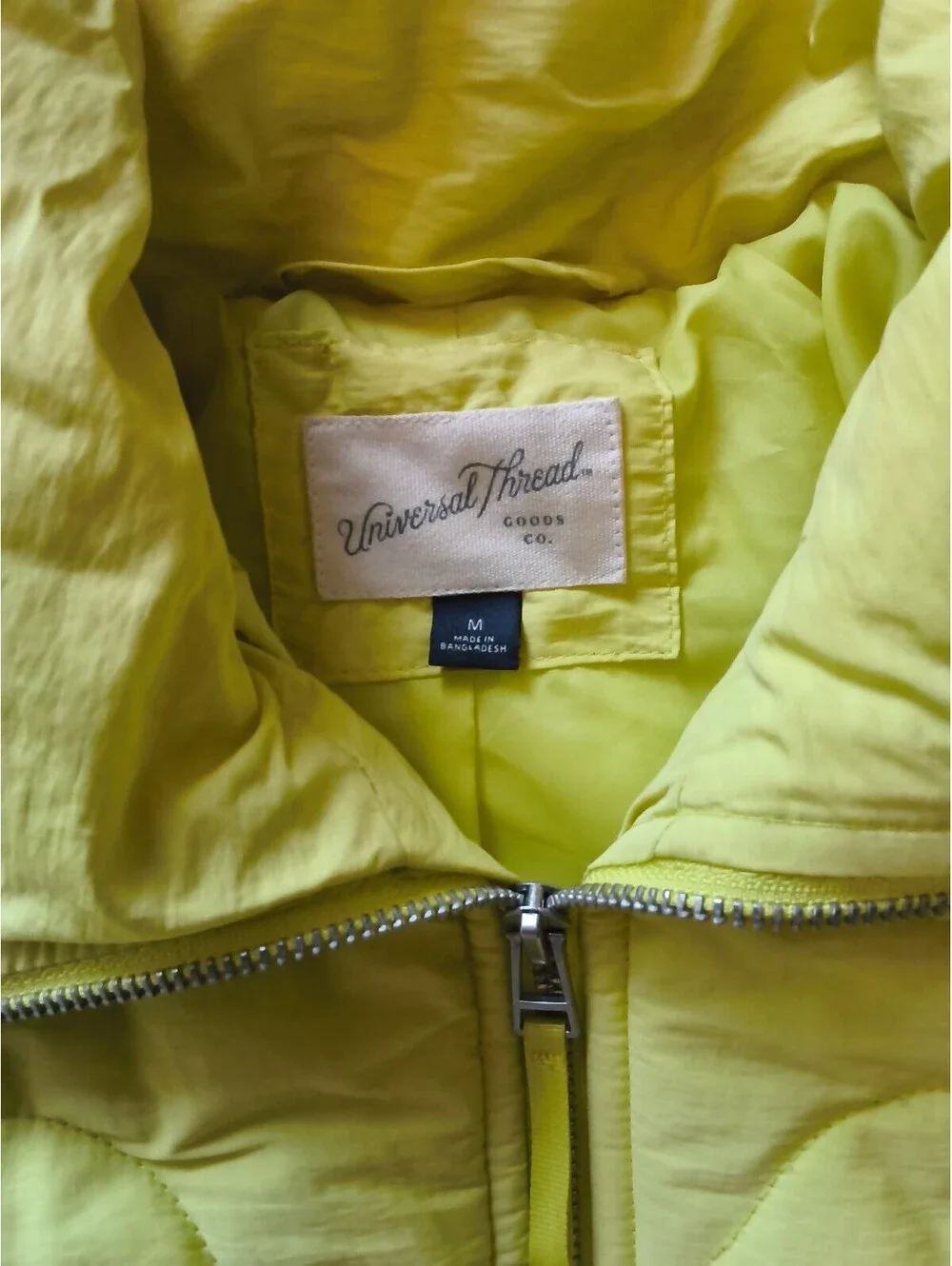 Universal Thread Women's Neon Yellow Quilted Puffer Jacket Cotton Size M